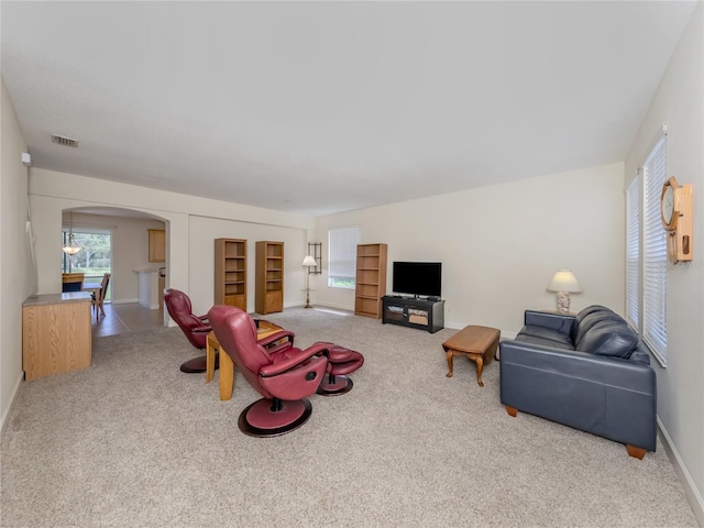 living room with carpet floors