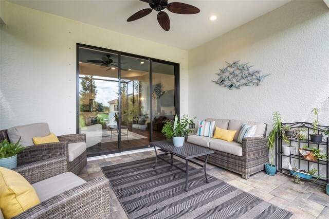 view of patio / terrace featuring outdoor lounge area and ceiling fan