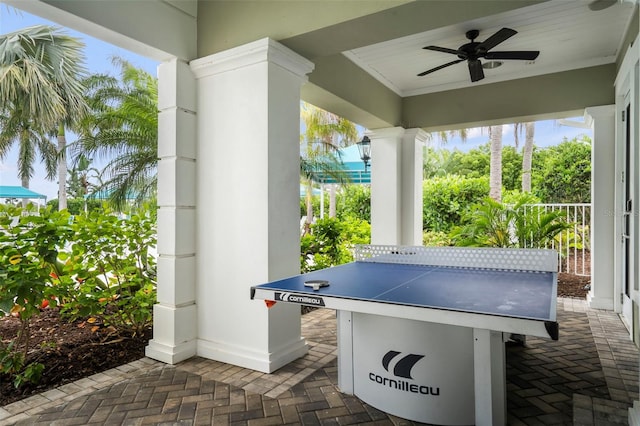 view of patio featuring a ceiling fan