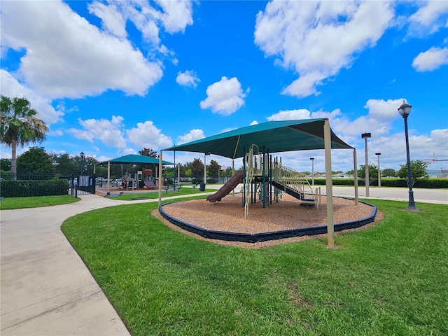 view of play area featuring a yard