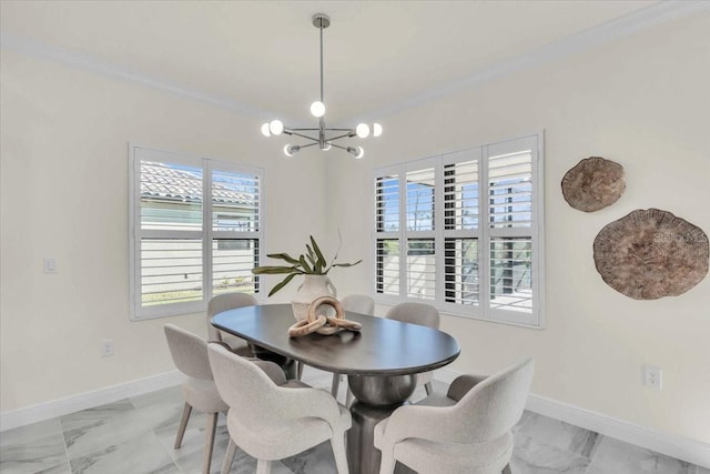 dining room with a chandelier