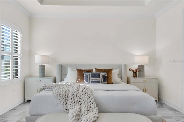 bedroom with ornamental molding