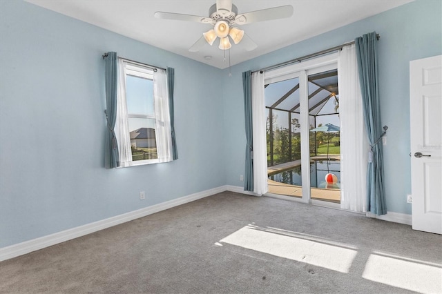 empty room with plenty of natural light, carpet flooring, and baseboards