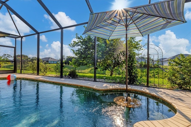 outdoor pool with glass enclosure