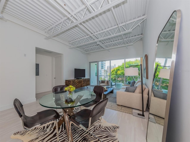 dining space with electric panel