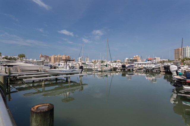 property view of water with a boat dock