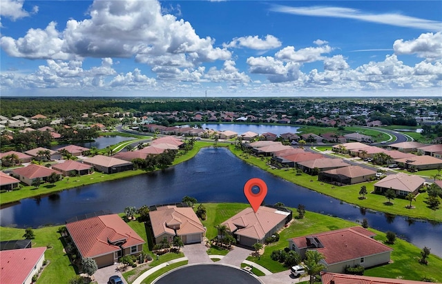 aerial view with a water view