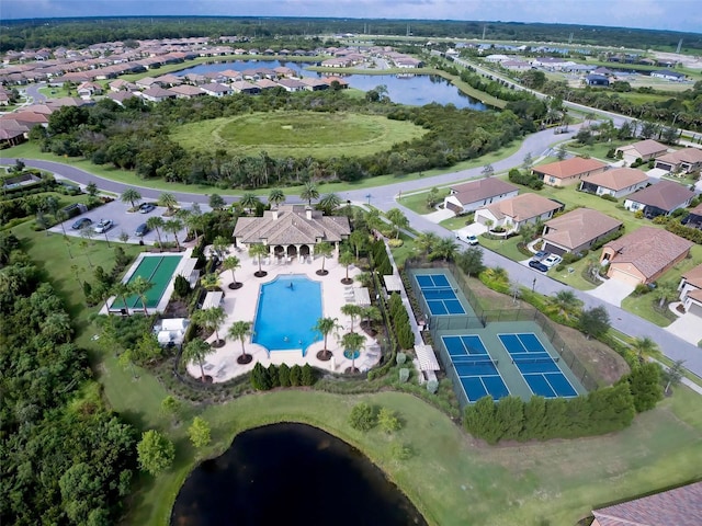 aerial view featuring a water view