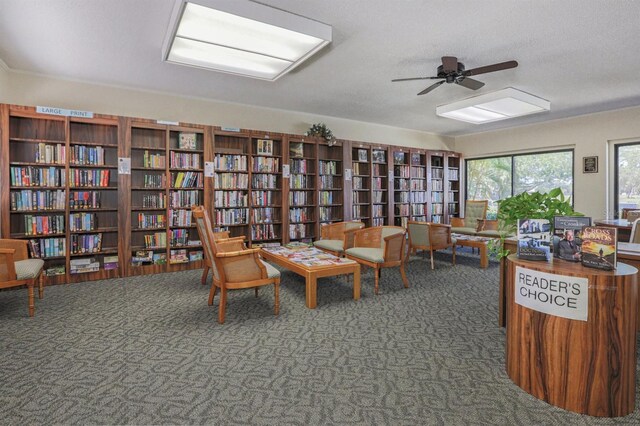 sitting room featuring carpet and a textured ceiling