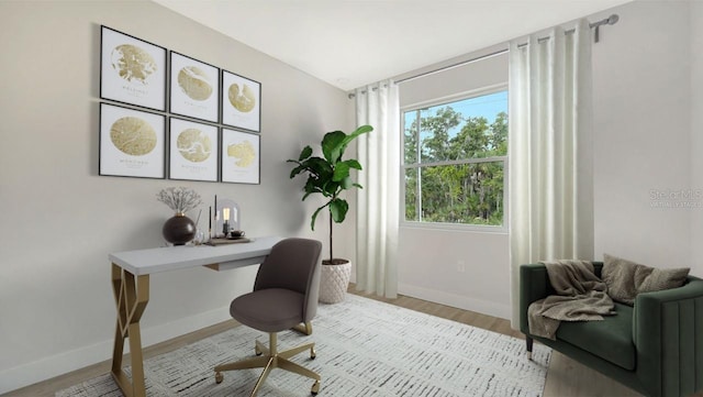 office area featuring light hardwood / wood-style flooring