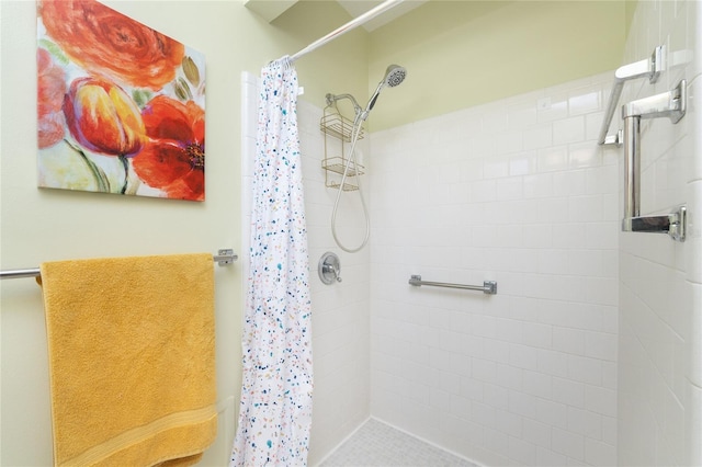 bathroom with a shower with curtain