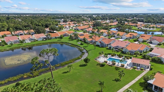 aerial view with a water view