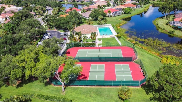 aerial view featuring a water view