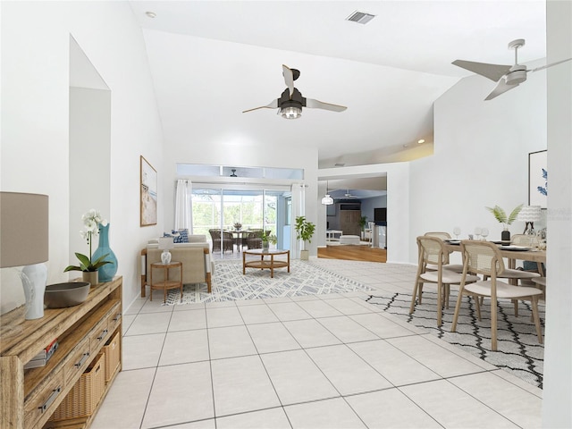 interior space with ceiling fan