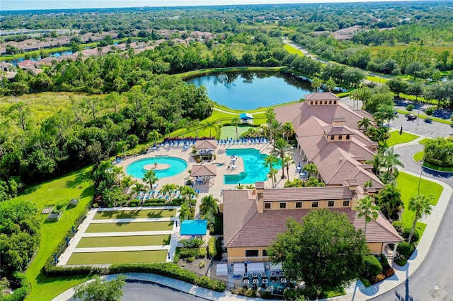 aerial view with a water view