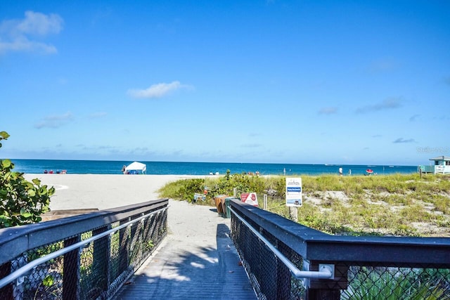 view of water feature featuring a view of the beach