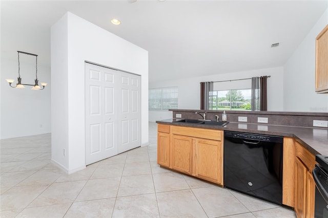 kitchen with sink, light tile patterned flooring, and dishwasher