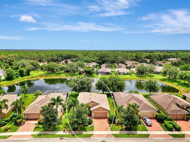 aerial view with a water view