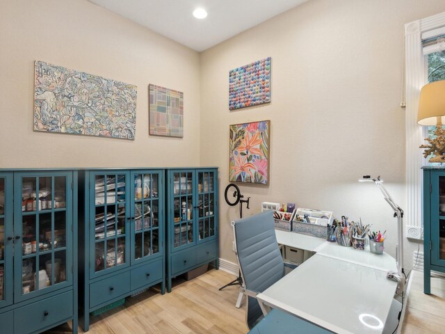 home office featuring light hardwood / wood-style flooring