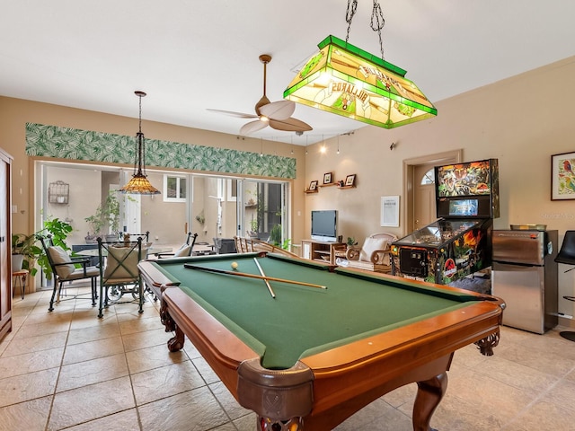 recreation room featuring pool table and ceiling fan