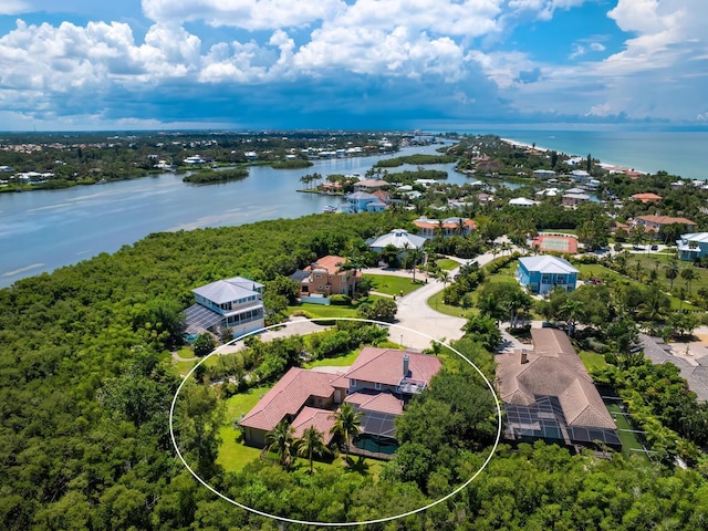 aerial view with a water view