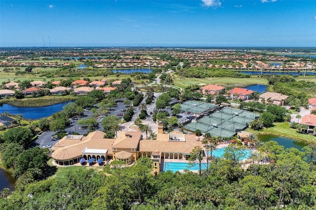 aerial view with a water view