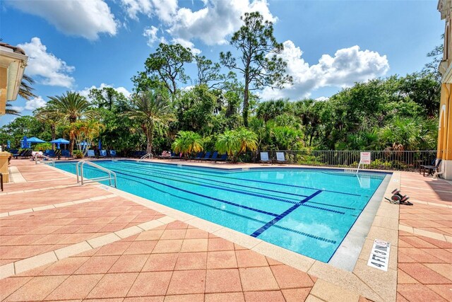 view of swimming pool with a patio area