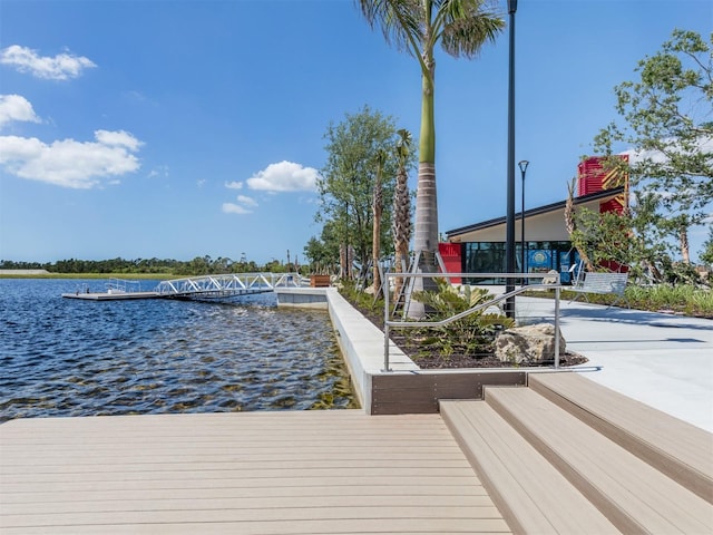 view of dock with a water view