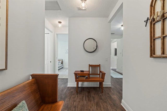 hallway featuring dark wood-type flooring