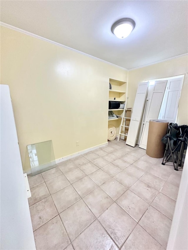 tiled bedroom featuring ornamental molding