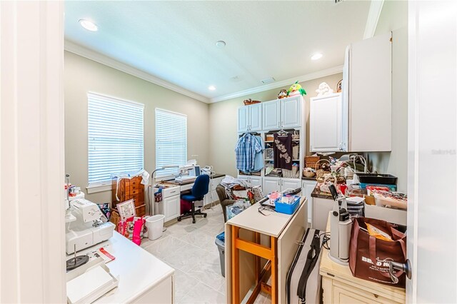 kitchen featuring ornamental molding and light tile patterned floors