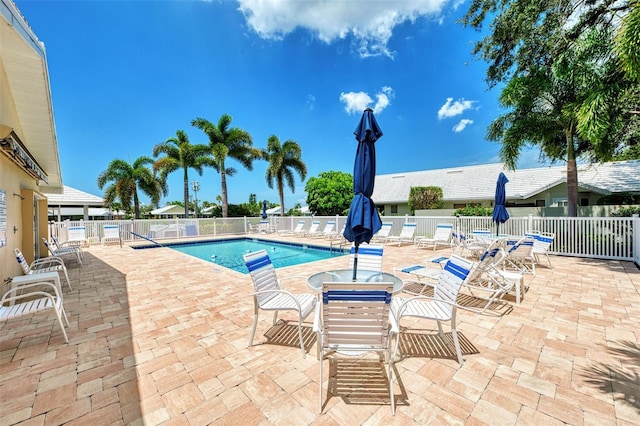 view of swimming pool with a patio area