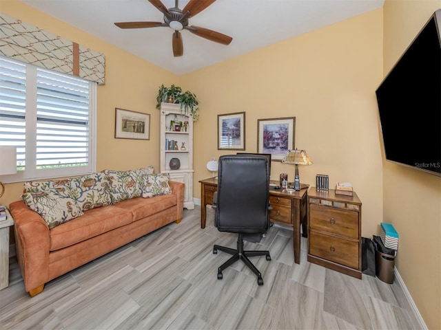 office space with ceiling fan