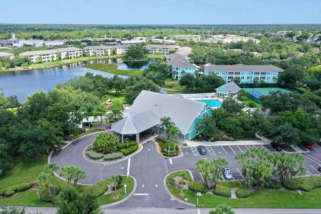 aerial view with a water view