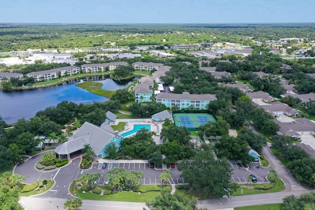 aerial view with a water view