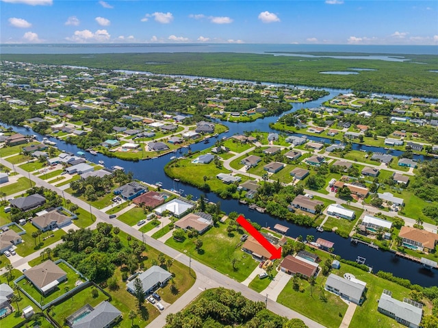 bird's eye view featuring a water view