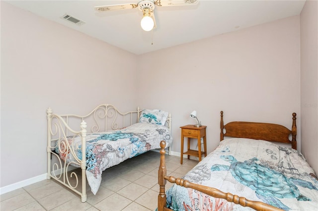 18069 Ohara Dr, Port Charlotte, FL 33948 - bedroom with visible vents, tile patterned floors, a ceiling fan, and baseboards