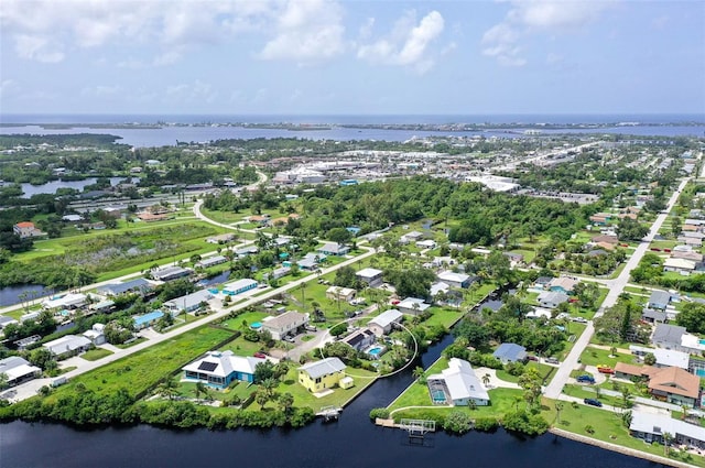 bird's eye view featuring a water view