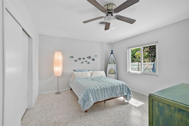 bedroom with a closet and ceiling fan