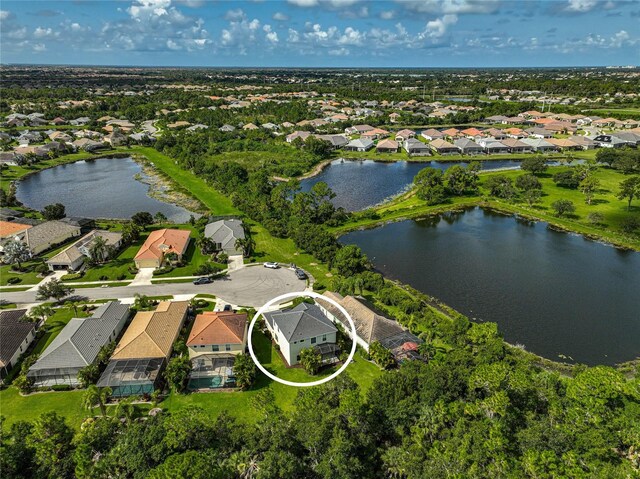 bird's eye view featuring a water view