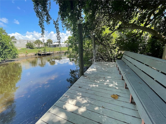 view of dock with a water view