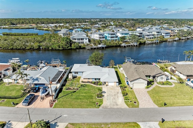 aerial view with a water view