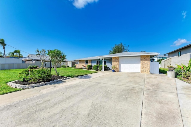 ranch-style house with a front lawn and a garage