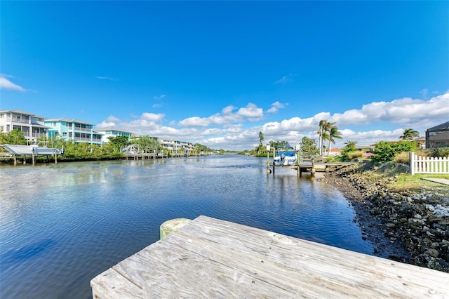 view of dock featuring a water view