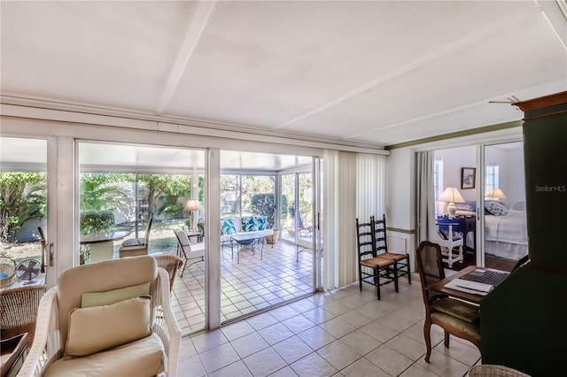 living room with light tile patterned floors