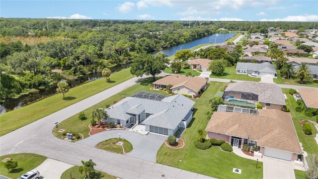 aerial view with a water view