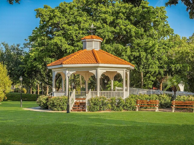 surrounding community featuring a yard and a gazebo