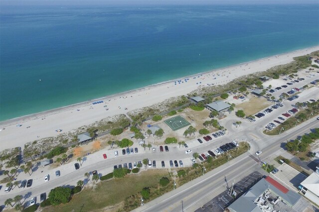 bird's eye view with a view of the beach and a water view