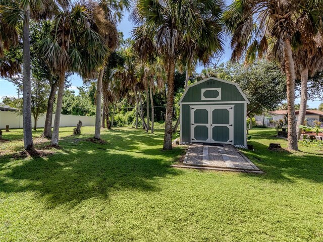 view of yard featuring a storage shed