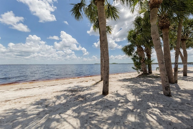 view of water feature featuring a beach view